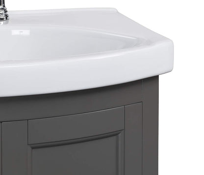 Juno 24 inch Wide All Wood Modern Gray Vanity With Vitreous Top 2 Doors and 1 Slow Close Arch Drawer