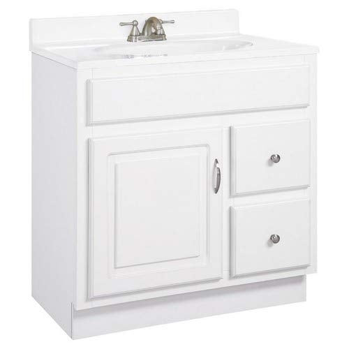 Juno White Ready-To-Assemble 1 Door And 2 Drawer Vanity, White, 30-Inch By 21-Inch