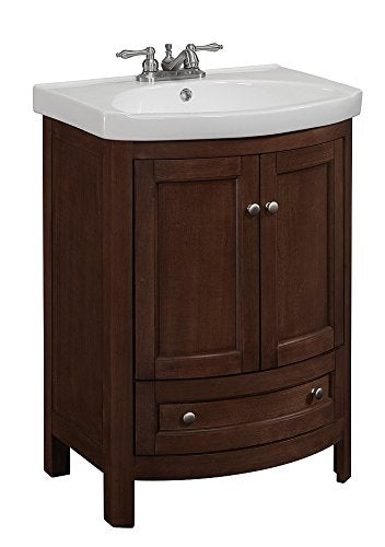 Juno 24 inch Wide All Wood Modern Walnut Finish Vanity With Vitreous Top 2 Doors and 1 Slow Close Arch Drawer