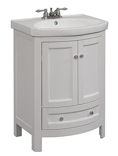 Juno 24 inch Wide All Wood Modern White Vanity With Vitreous Top 2 Doors and 1 Slow Close Arch Drawer