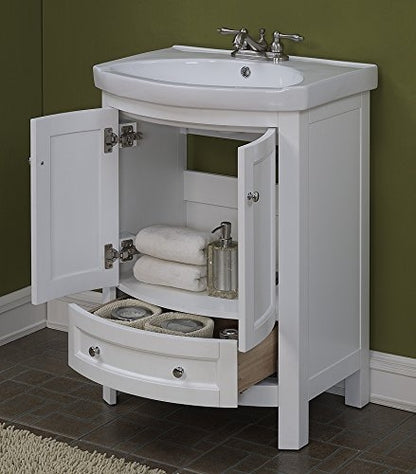 Juno 24 inch Wide All Wood Modern White Vanity With Vitreous Top 2 Doors and 1 Slow Close Arch Drawer