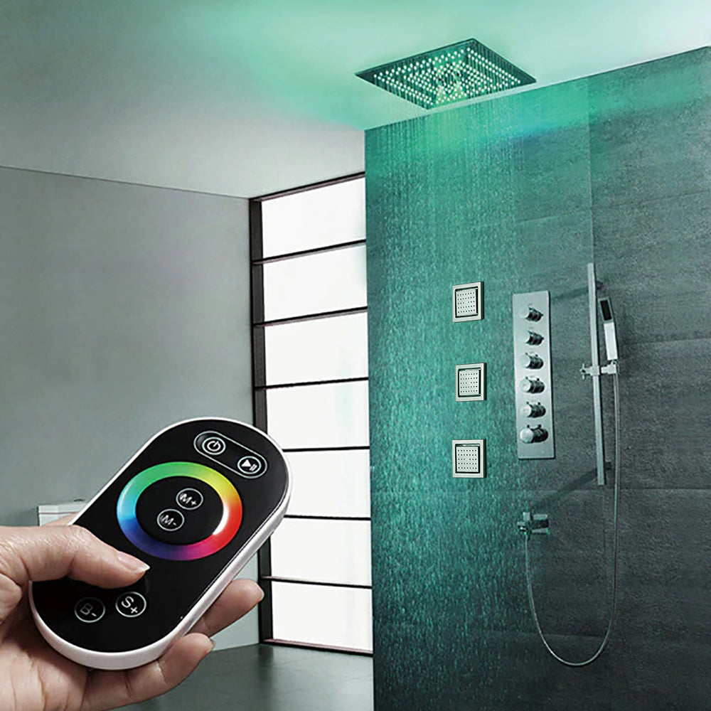 Juno Modern Design Luxury Hotel Spa Shower Head with LED lighted Rain Shower & Mist