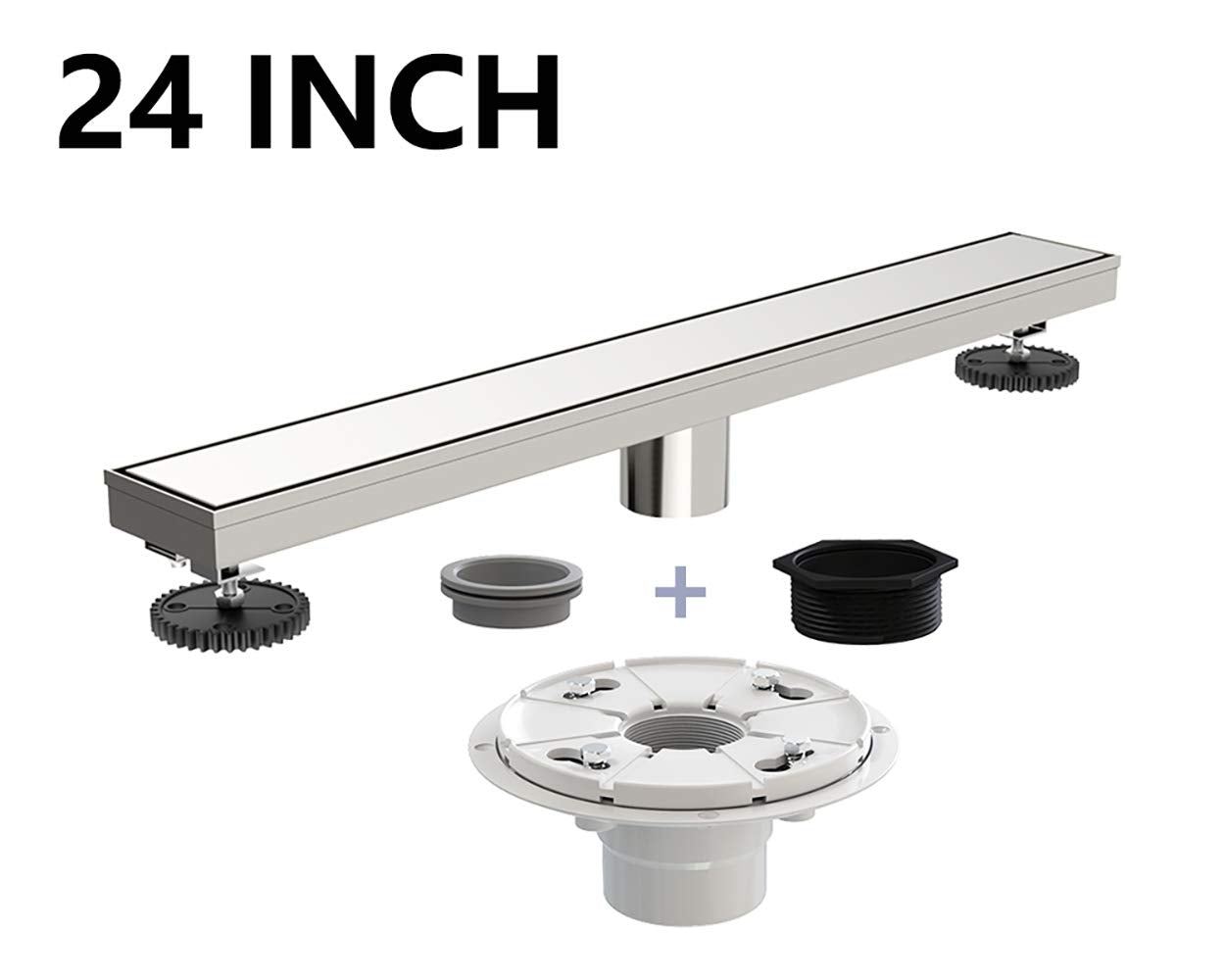 Juno 24 Inch Rectangular Linear Shower Drain In Brushed Nickel With Threaded Adapter