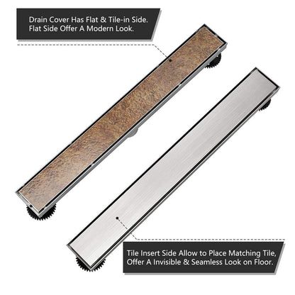 Juno 24 Inch Rectangular Linear Shower Drain In Brushed Nickel With Threaded Adapter