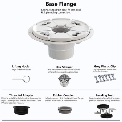 Juno 24 Inch Rectangular Linear Shower Drain In Brushed Nickel With Threaded Adapter