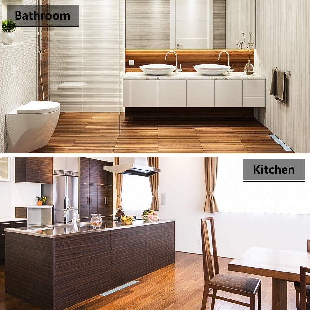 Juno 24 Inch Rectangular Linear Shower Drain In Brushed Nickel With Threaded Adapter