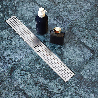 Juno 24 Inch Rectangular Grate Linear Drain for Shower In Brushed Nickel With Threaded Adapter