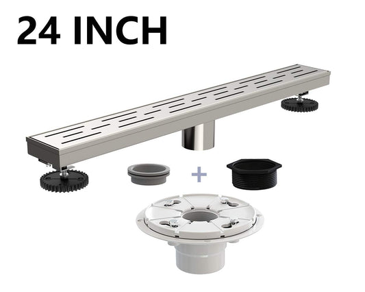 Juno 24 Inch Rectangular Brick Linear Drain for Shower In Brushed Nickel With Threaded Adapter