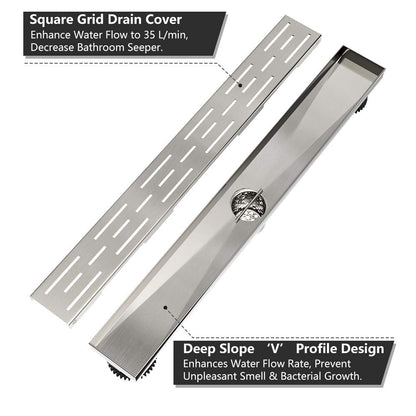 Juno 24 Inch Rectangular Brick Linear Drain for Shower In Brushed Nickel With Threaded Adapter