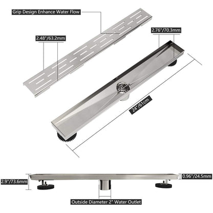 Juno 24 Inch Rectangular Brick Linear Drain for Shower In Brushed Nickel With Threaded Adapter