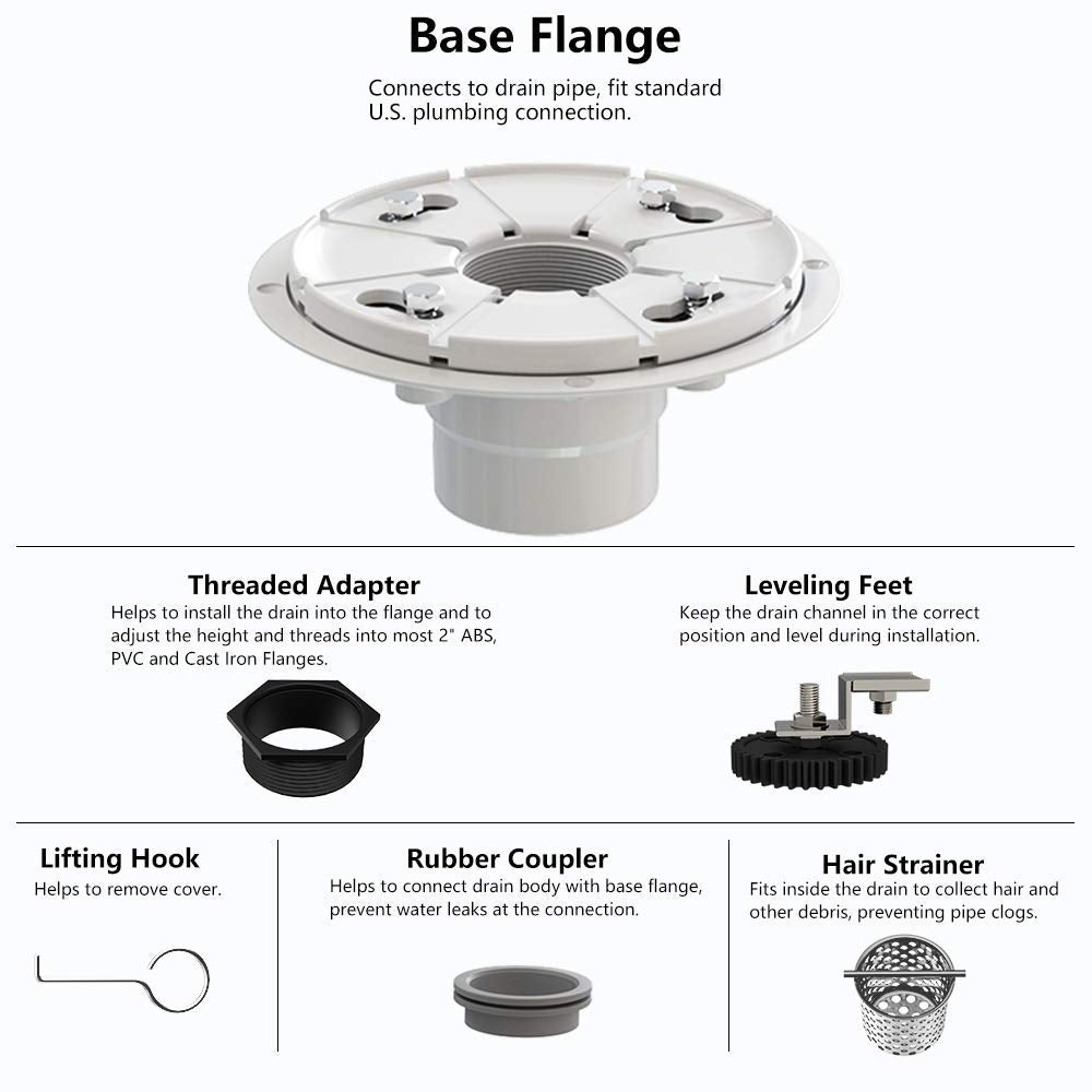 Juno 24 Inch Rectangular Brick Linear Drain for Shower In Brushed Nickel With Threaded Adapter