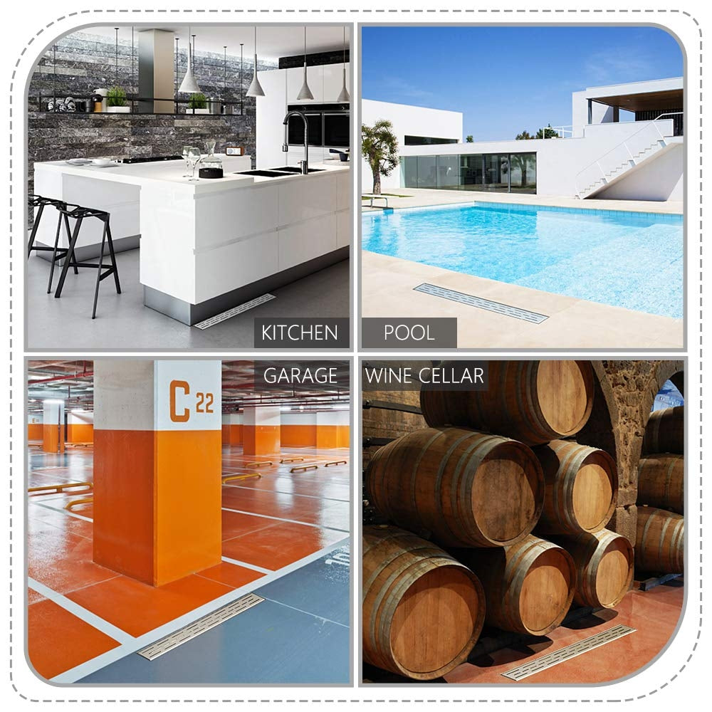 Juno 24 Inch Rectangular Brick Linear Drain for Shower In Brushed Nickel With Threaded Adapter