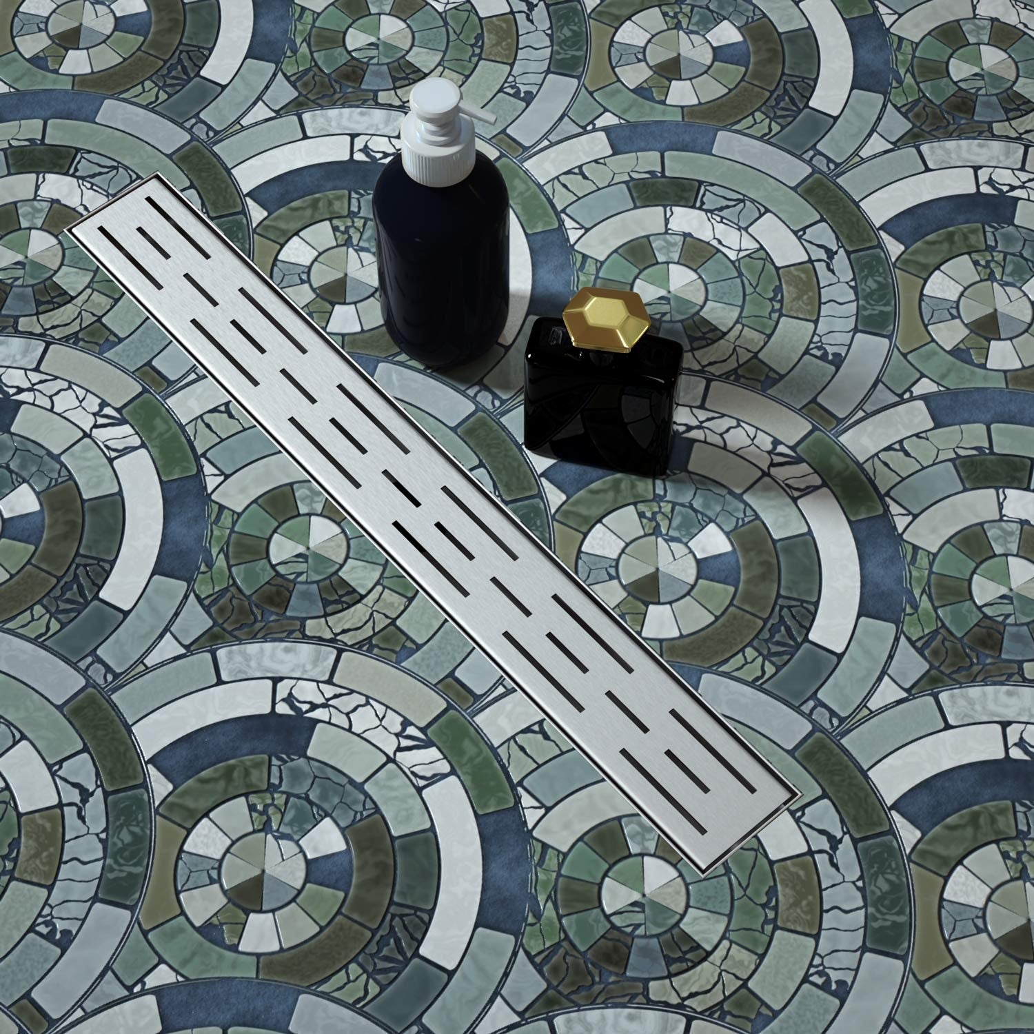 Juno 24 Inch Rectangular Brick Linear Drain for Shower In Brushed Nickel With Threaded Adapter