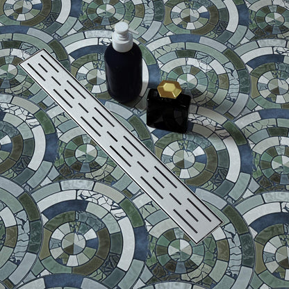 Juno 24 Inch Rectangular Brick Linear Drain for Shower In Brushed Nickel With Threaded Adapter