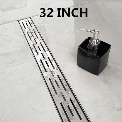 Juno 32 Inch Rectangular Brick Pattern Linear Shower Drain In Stainless Steel Includes Hair Strainer