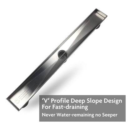 Juno 32 Inch Rectangular Brick Pattern Linear Shower Drain In Stainless Steel Includes Hair Strainer