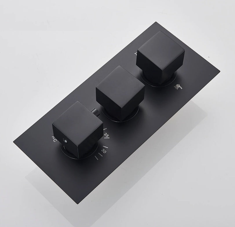 Juno Matte Black Thermostatic Rainfall Waterfall Shower Faucet With Slide Bar