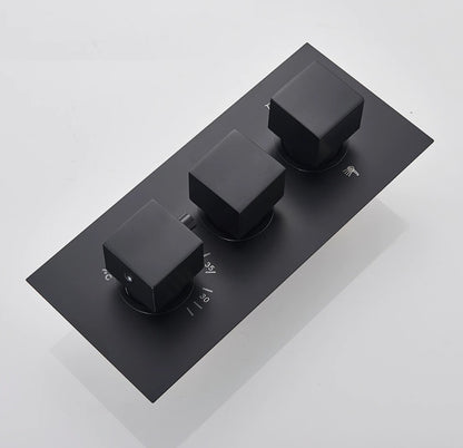 Juno Matte Black Thermostatic Rainfall Waterfall Shower Faucet With Slide Bar