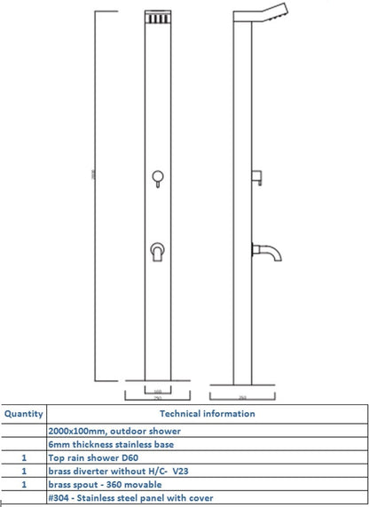 Juno Classical Design Stainless Steel Finish Outdoor Shower Stand
