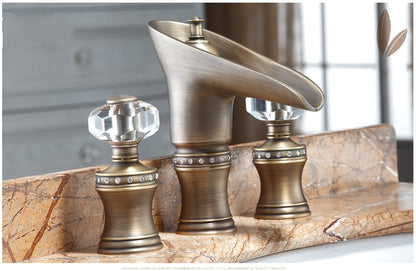 Juno Antique Brass Dual Handle Waterfall Bathroom Basin Faucet