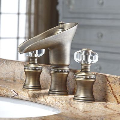 Juno Antique Brass Dual Handle Waterfall Bathroom Basin Faucet