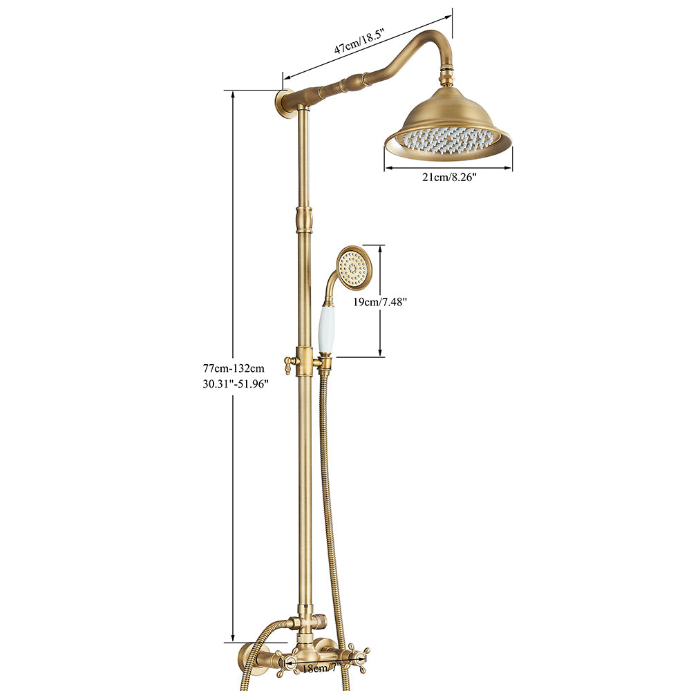 Juno Antique Brass Shower Faucet Set with Handheld shower