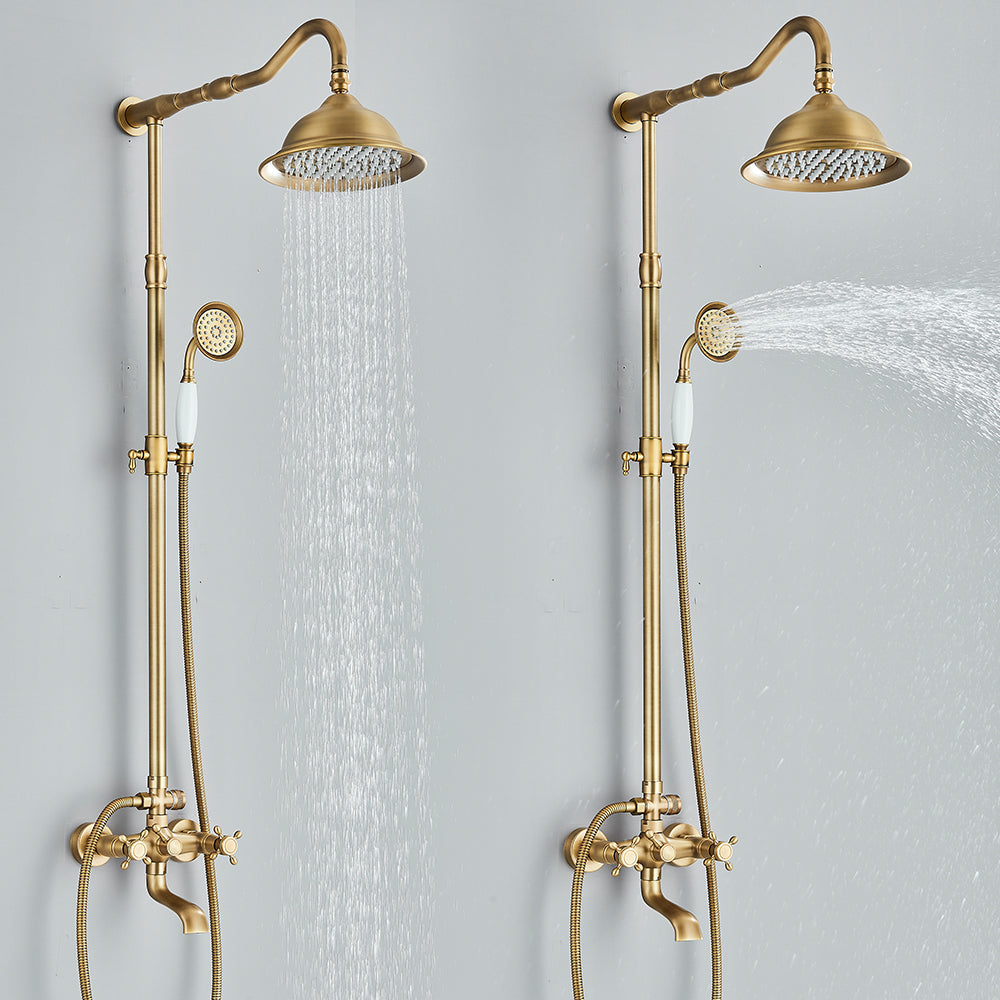 Juno Antique Brass Shower Faucet Set with Handheld shower