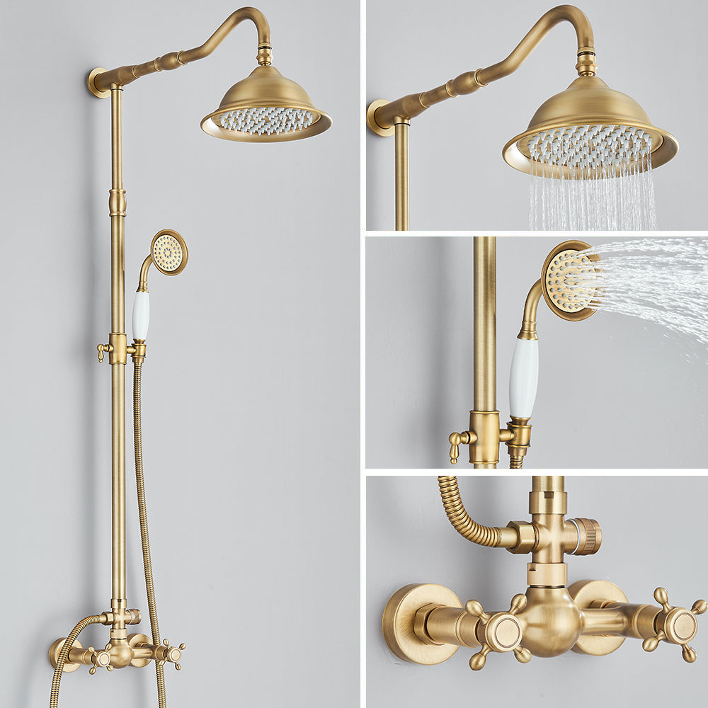 Juno Antique Brass Shower Faucet Set with Handheld shower
