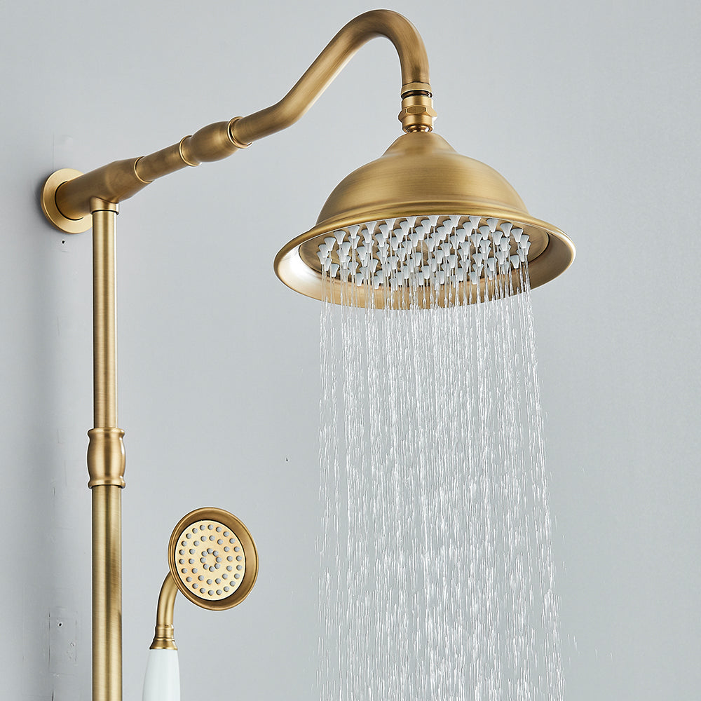 Juno Antique Brass Shower Faucet Set with Handheld shower