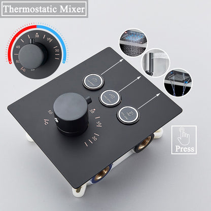 Juno Black Ceiling Mount Thermostatic Rainfall/Waterfall Shower Head Set With Handheld Shower