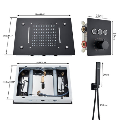 Juno Black Ceiling Mount Thermostatic Rainfall/Waterfall Shower Head Set With Handheld Shower