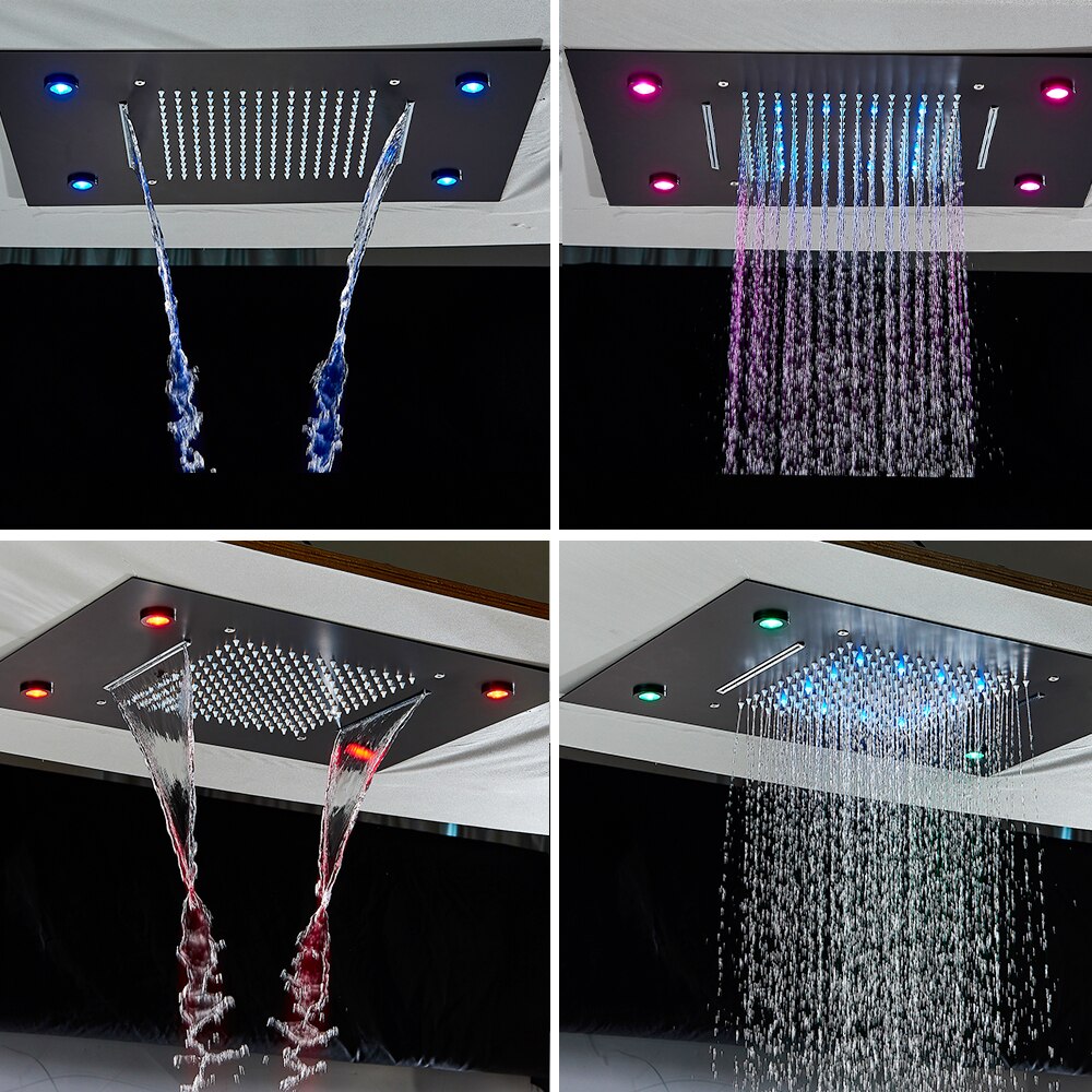 Juno Black Ceiling Mount Thermostatic Rainfall/Waterfall Shower Head Set With Handheld Shower