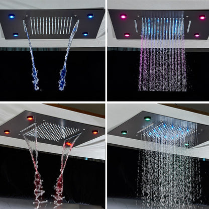 Juno Black Ceiling Mount Thermostatic Rainfall/Waterfall Shower Head Set With Handheld Shower