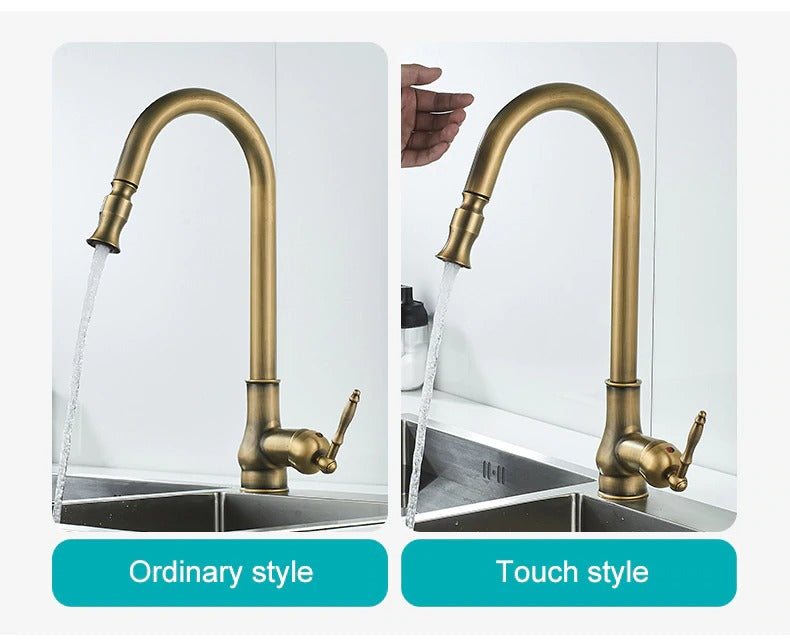 Juno Antique Brass Touch Control Kitchen Faucets Pull Out Kitchen Mixer Tap Crane Sensor Faucet Hot Cold Water