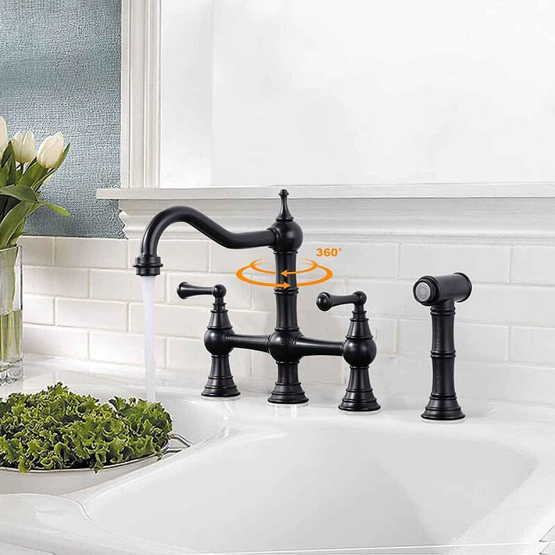 Juno Bridge Kitchen Faucet Dual Handle Deck Mounted