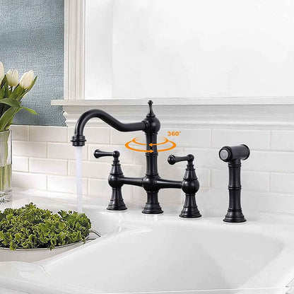 Juno Bridge Kitchen Faucet Dual Handle Deck Mounted