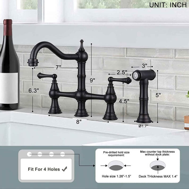 Juno Bridge Kitchen Faucet Dual Handle Deck Mounted