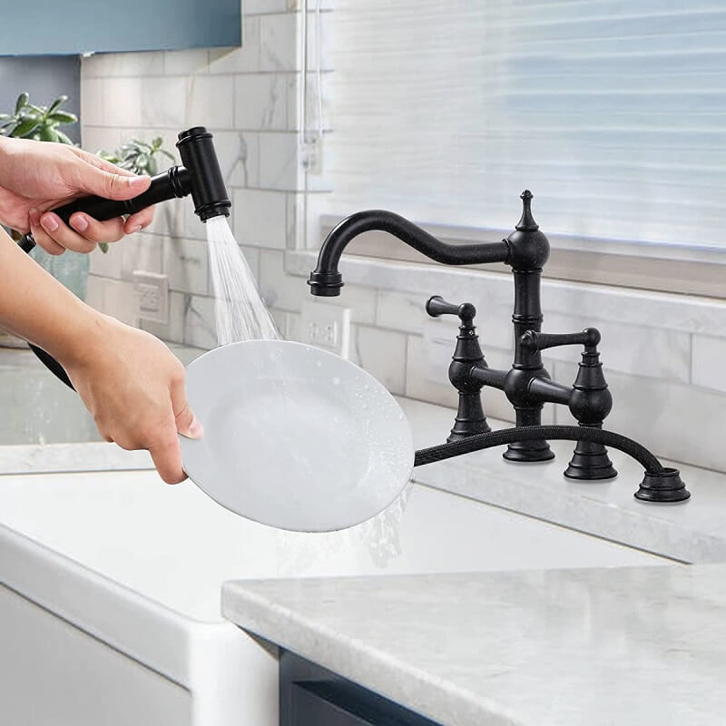 Juno Bridge Kitchen Faucet Dual Handle Deck Mounted