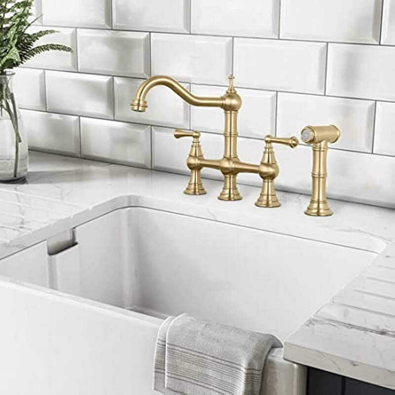 Juno Bridge Kitchen Faucet Dual Handle Deck Mounted