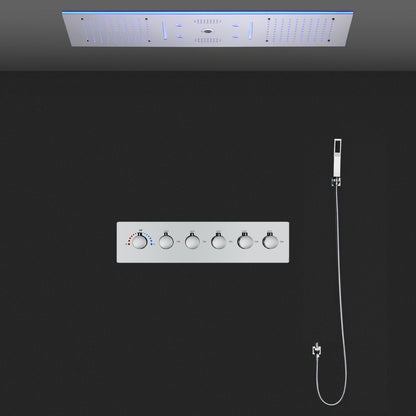 Juno Ceiling Concealed Chrome LED Shower Head Panel Kit with Bluetooth Music and Thermostatic Mixer Valve
