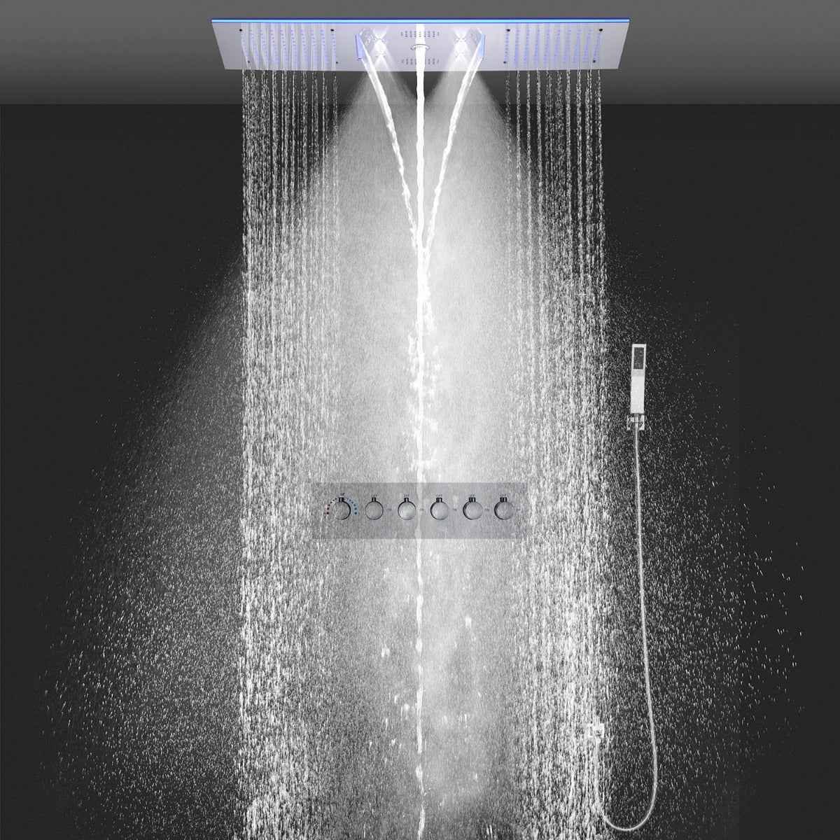 Juno Ceiling Concealed Chrome LED Shower Head Panel Kit with Bluetooth Music and Thermostatic Mixer Valve