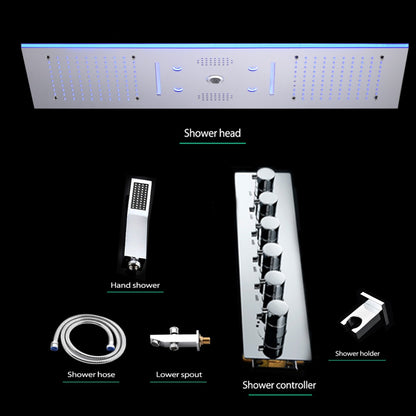Juno Ceiling Concealed Chrome LED Shower Head Panel Kit with Bluetooth Music and Thermostatic Mixer Valve