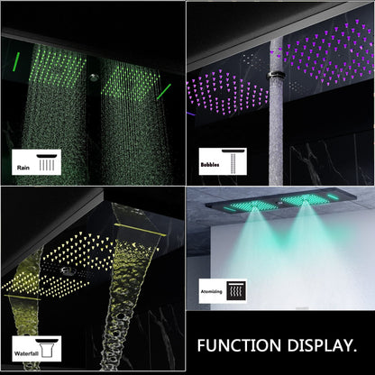 Juno Ceiling Embedded LED Music Rain Waterfall Shower Set with Thermostatic Control and Seven Handles