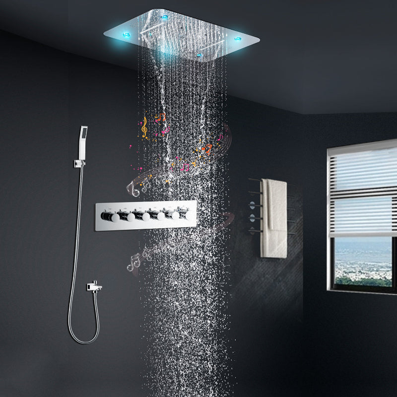 Juno Ceiling Mounted Shower Head with 5 Functions (Rain, Waterfall, Mist, Hot & Cold) - Music & LED, 6 Handles