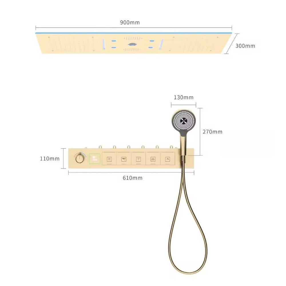 Juno Ceiling-Mounted Thermostatic LED Rain & Waterfall Shower Head with Dual Handles and Music System