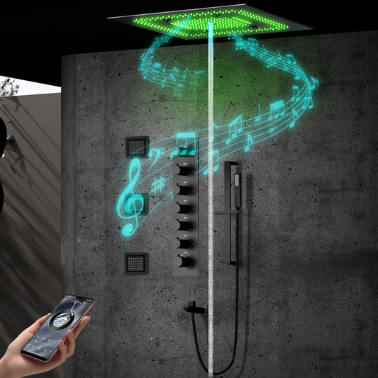 Juno Ceiling-Mounted Thermostatic Shower System with LED Music, 7 Handles