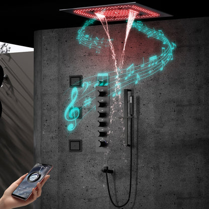 Juno Ceiling-Mounted Thermostatic Shower System with LED Music, 7 Handles