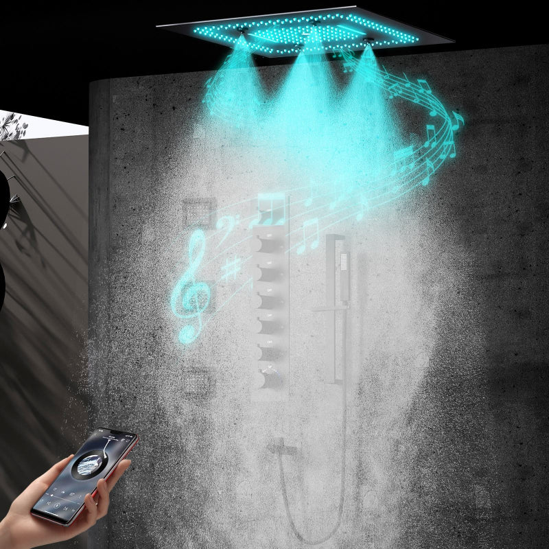 Juno Ceiling-Mounted Thermostatic Shower System with LED Music, 7 Handles