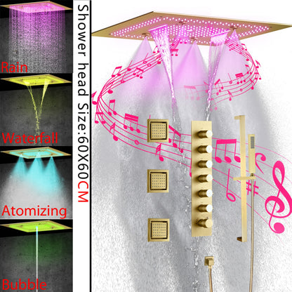 Juno Ceiling-Mounted Thermostatic Shower System with LED Music, 7 Handles