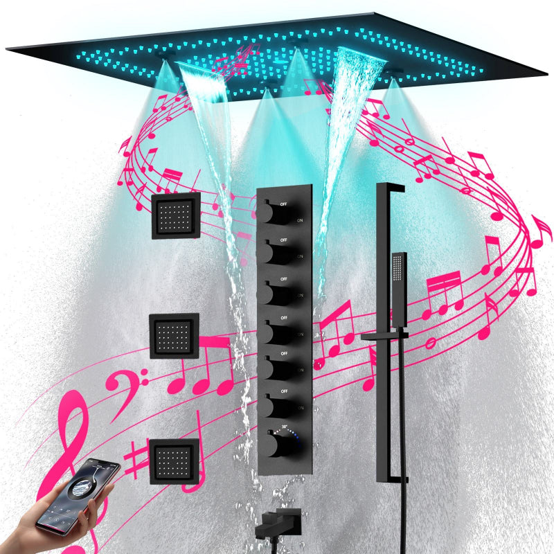 Juno Ceiling-Mounted Thermostatic Shower System with LED Music, 7 Handles